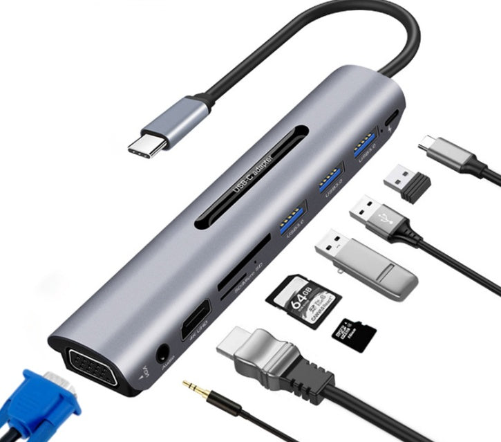 Hub USB-C 9 en 1 | HDMI 4K, VGA, Carga Rápida y Expansión para Laptop
