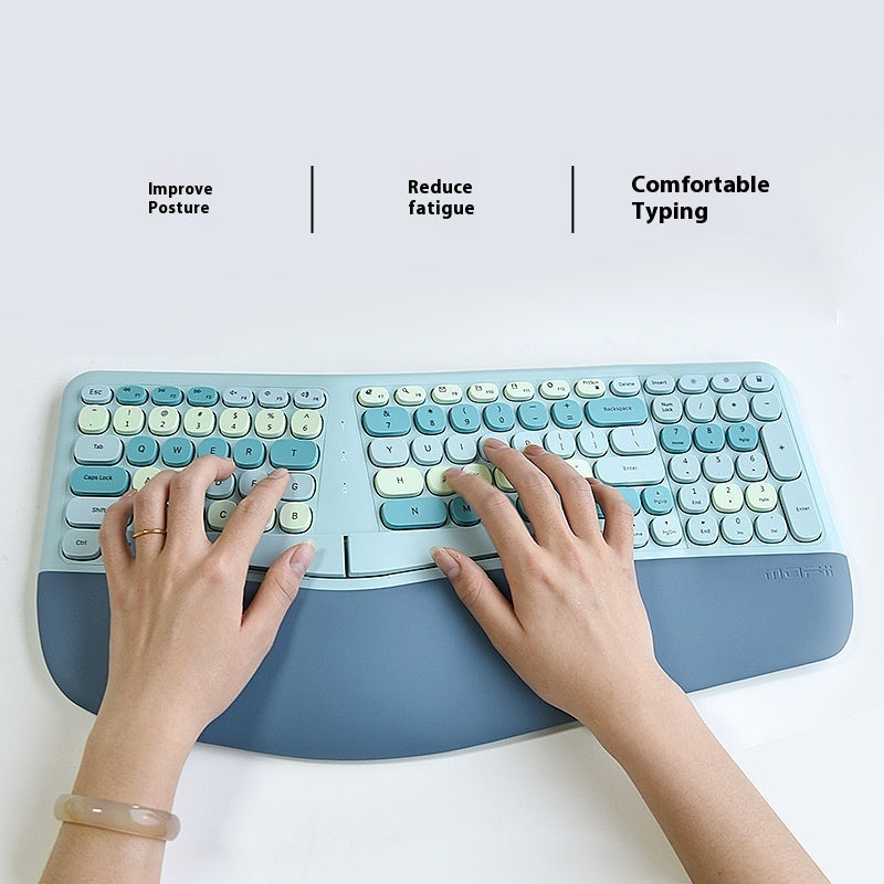 Set Teclado y Mouse Inalámbrico Ergonómico | Bluetooth, Recargable y Silencioso con Reposamuñecas