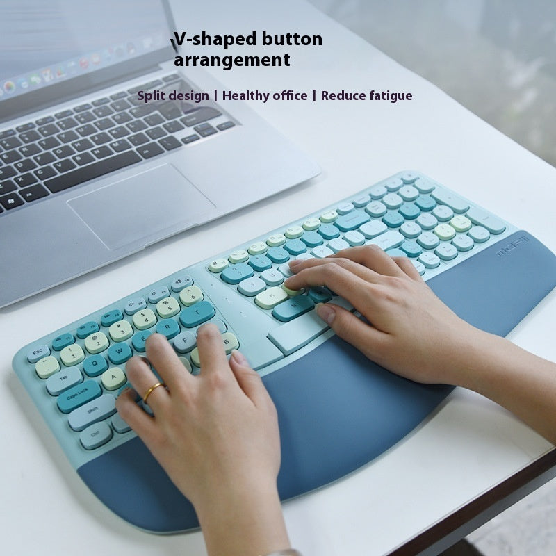 Set Teclado y Mouse Inalámbrico Ergonómico | Bluetooth, Recargable y Silencioso con Reposamuñecas