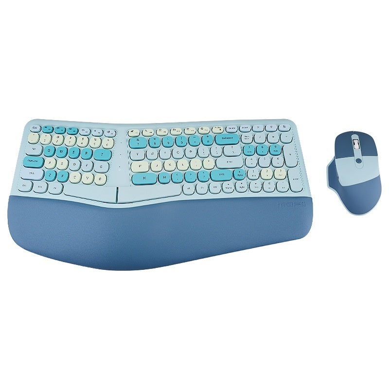 Set Teclado y Mouse Inalámbrico Ergonómico | Bluetooth, Recargable y Silencioso con Reposamuñecas